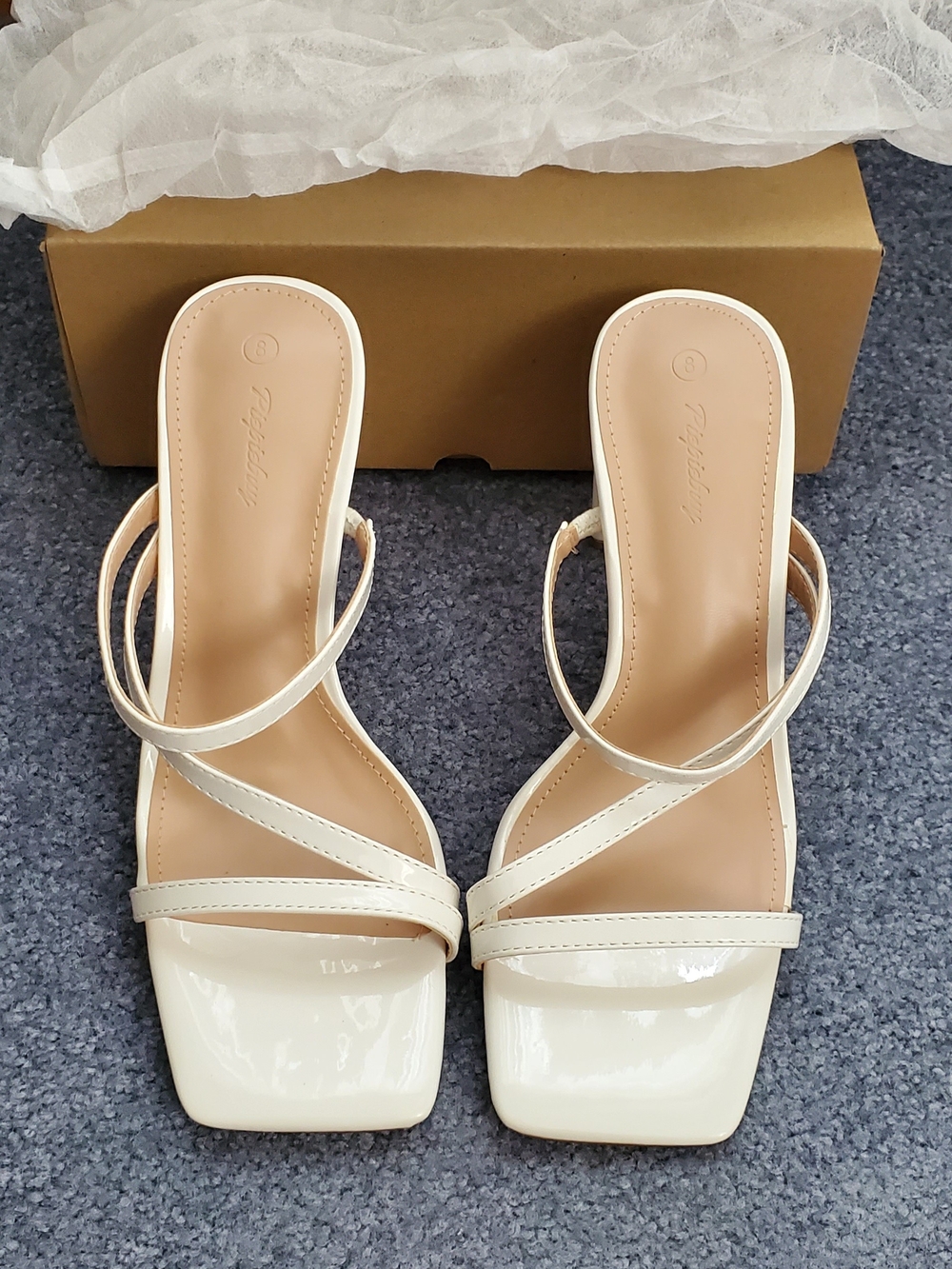 Ivory Strappy Square-Toe Heeled Sandals - Women Size 8 New